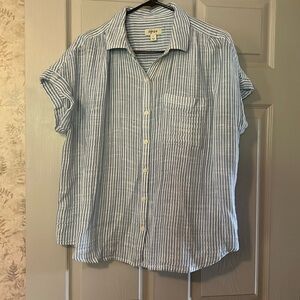 Style & Co light blue stripe short sleeve button up blouse